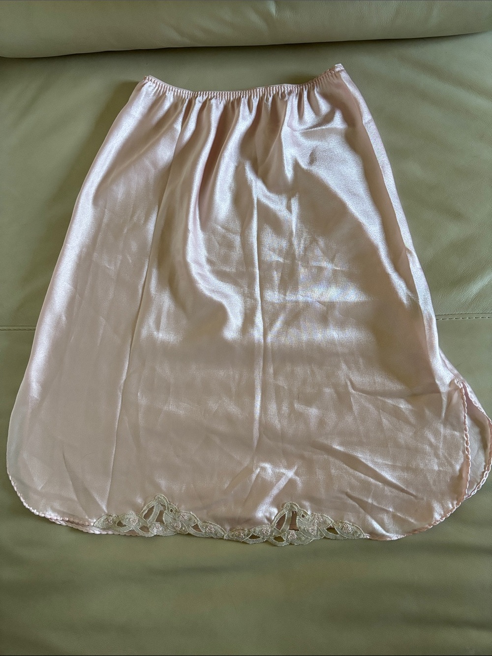 Vintage Bonwit Teller Pink Satin Half Slip Skirt Lace Trim Coquette